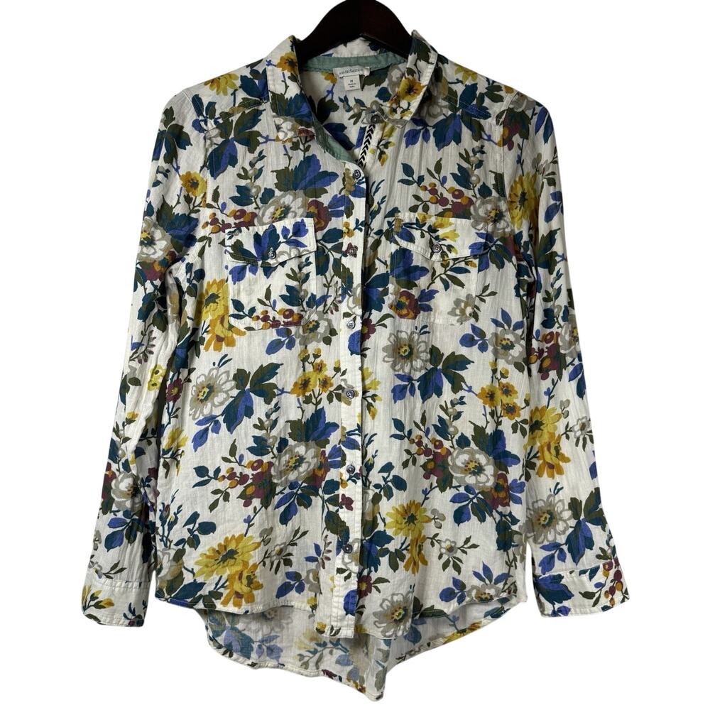 Sundance Floral Joy Button Down Shirt Women's Medium Boho Cottagecore Cotton